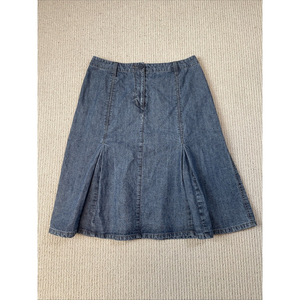 Garnet Hill Womens Size 6 Skirt Zip Fly Hip Pleated 100% Cotton Denim Blue